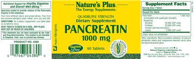 Photo of the Nature's Plus Pancreatin 1000 mg label