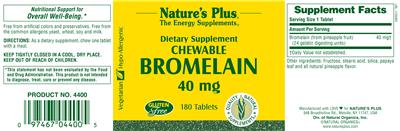 Photo of the Nature's Plus Chewable Bromelain 40 mg label