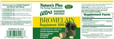 Photo of the Nature's Plus Ultra Maximum Potency Bromelain 1500 label