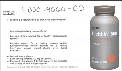 Photo of the GNC Lecithin 500 label