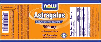Photo of the NOW Astragalus 500 mg label