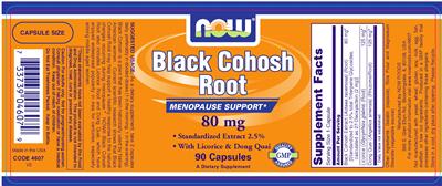 Photo of the NOW Black Cohosh Root 80 mg label