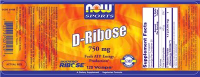 Photo of the NOW Sports D-Ribose 750 mg label