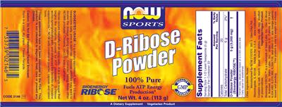 Photo of the NOW Sports D-Ribose Powder label