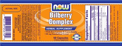 Photo of the NOW Bilberry Complex label