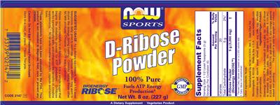 Photo of the NOW Sports D-Ribose Powder label