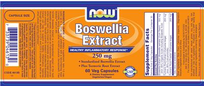 Photo of the NOW Boswellia Extract 250 mg label
