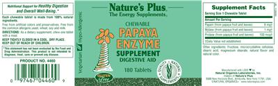 Photo of the Nature's Plus Chewable Papaya Enzyme label