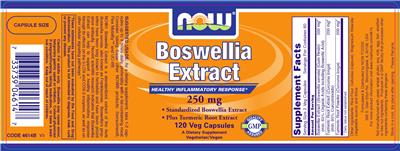 Photo of the NOW Boswellia Extract 250 mg label