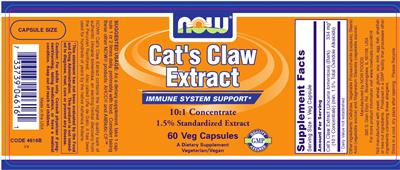 Photo of the NOW Cat's Claw Extract label