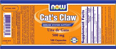 Photo of the NOW Cat's Claw 500 mg label