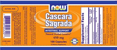 Photo of the NOW Cascara Sagrada 450 mg label