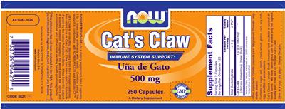 Photo of the NOW Cat's Claw 500 mg label