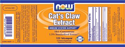 Photo of the NOW Cat's Claw Extract label