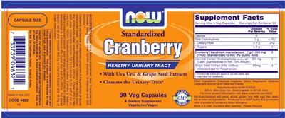 Photo of the NOW Standardized Cranberry with Uva Ursi & Grape Seed Extracts label