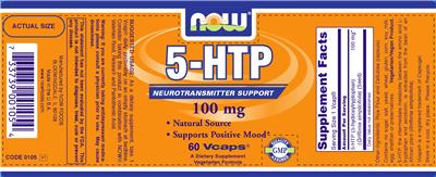 Photo of the NOW 5-HTP 100 mg label