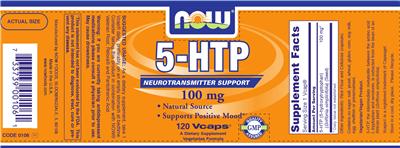 Photo of the NOW 5-HTP 100 mg label