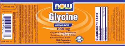 Photo of the NOW Glycine 1000 mg label