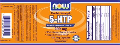 Photo of the NOW Double Strength 5-HTP 200 mg label