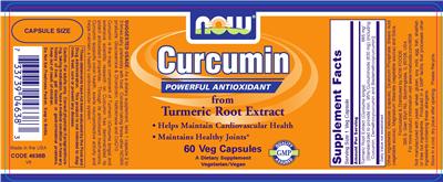 Photo of the NOW Curcumin From Turmeric Root Extract label