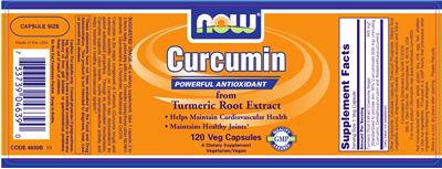 Photo of the NOW Curcumin From Turmeric Root Extract label