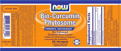 Photo of the NOW Bio-Curcumin Phytosome Bio-Enhanced Turmeric Root Extract label