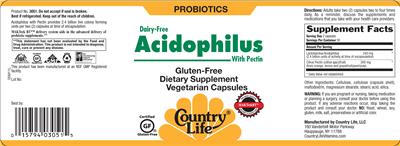 Photo of the Country Life Dairy-Free Acidophilus With Pectin label