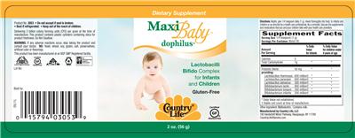 Photo of the Country Life Maxi Baby Dophilus label