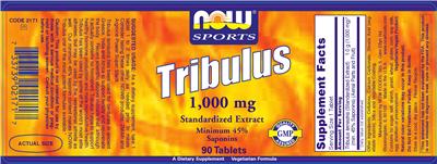Photo of the NOW Sports Tribulus 1,000 mg label