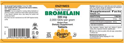 Photo of the Country Life Triple Strength Bromelain 500 mg label
