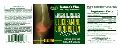 Photo of the Nature's Plus Advanced Therapeutics Glucosamine Chondroitin Rx-Joint label