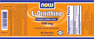 Photo of the NOW L-Ornithine 500 mg label