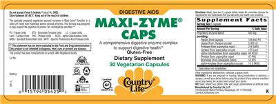 Photo of the Country Life Maxi-Zyme Caps label
