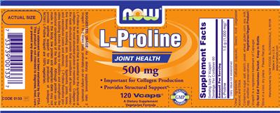Photo of the NOW L-Proline 500 mg label