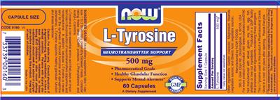 Photo of the NOW L-Tyrosine 500 mg label