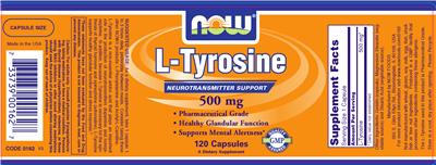 Photo of the NOW L-Tyrosine 500 mg label