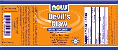 Photo of the NOW Devil's Claw label