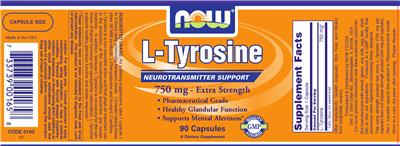 Photo of the NOW L-Tyrosine 750 mg - Extra Strength label