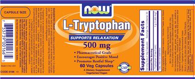 Photo of the NOW L-Tryptophan 500 mg label