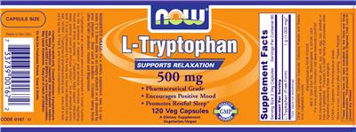 Photo of the NOW L-Tryptophan 500 mg label