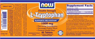 Photo of the NOW L-Tryptophan 1000 mg label