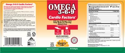 Photo of the Country Life Omega 3-6-9 Cardio Factors label