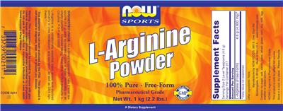 Photo of the NOW Sports L-Arginine Powder label