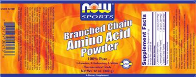 Photo of the NOW Sports Branched Chain Amino Acid Powder label