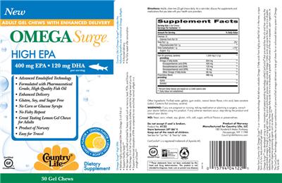 Photo of the Country Life Omega Surge High EPA label