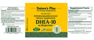 Photo of the Nature's Plus Micronized DHEA-10 W/ Bioperine label