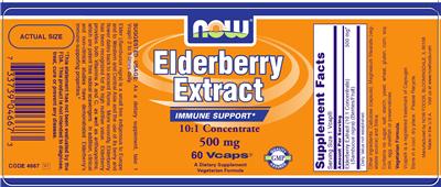Photo of the NOW Elderberry Extract 500 mg label