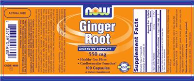 Photo of the NOW Ginger Root 550 mg label