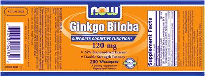 Photo of the NOW Ginkgo Biloba 120 mg label