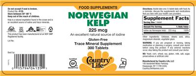 Photo of the Country Life Norwegian Kelp 225 mcg label